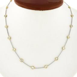 NEW 18k TT Gold 16.5" 4.38 ctw Large Bezel Set Diamond by the Yard Chain Necklac