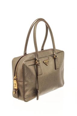 Prada Gold Saffiano Lux Leather Bauletto Satchel Bag