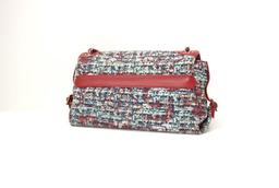 Chanel Red Leather Blue Multicolor Tweed Shoulder Bag