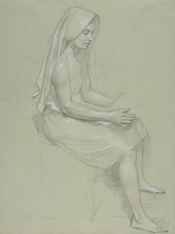 William Bouguereau - Study of Seated Veiled Female Figure 19th Cent.