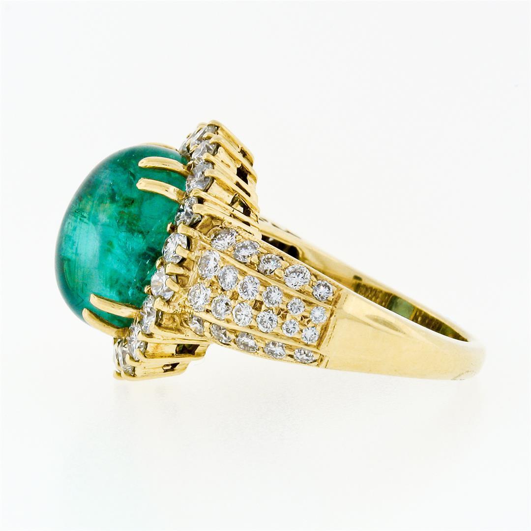 Vintage 18k Gold 11.08 ctw AGL Oval Cabochon Emerald & Pave Diamond Cocktail Rin