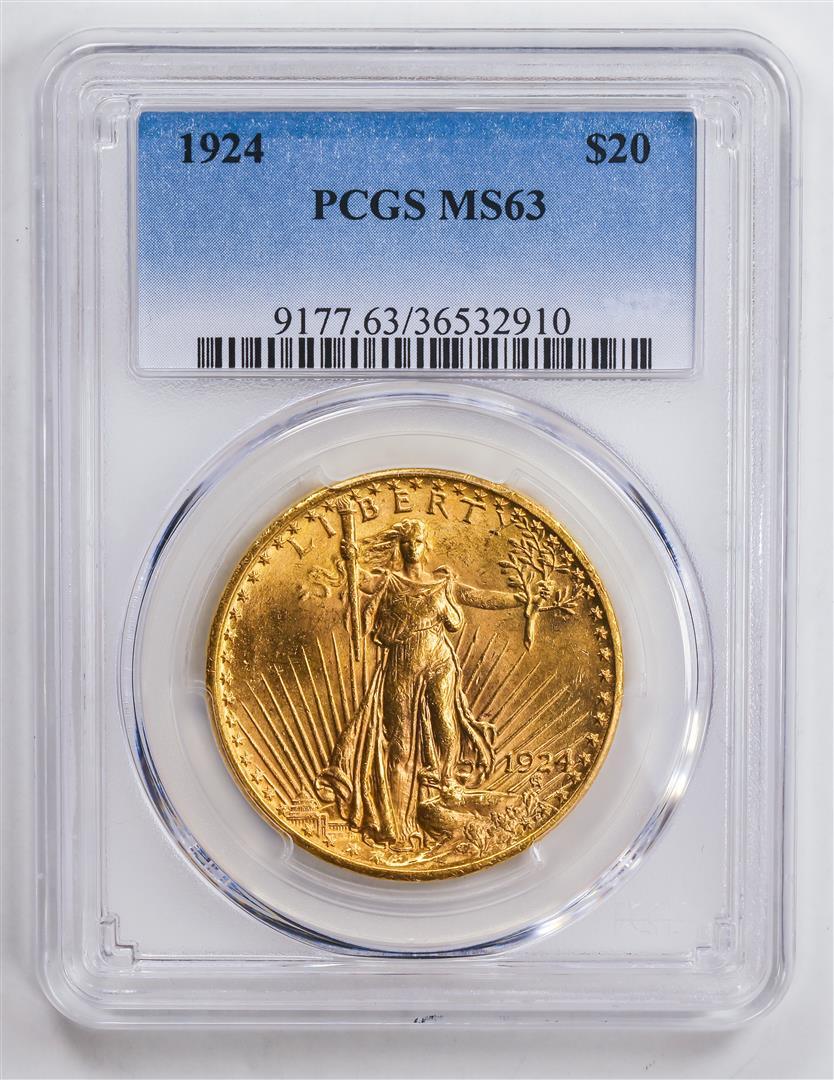 1924 $20 Double Eagle Gold Coin PCGS MS63