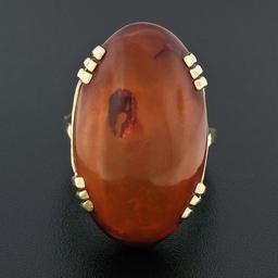 Vintage Large 14k Gold Oval Cabochon Natural Amber Bold Cocktail Statement Ring