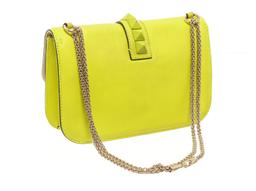 Valentino Yellow Green Leather Glam Lock Shoulder Bag