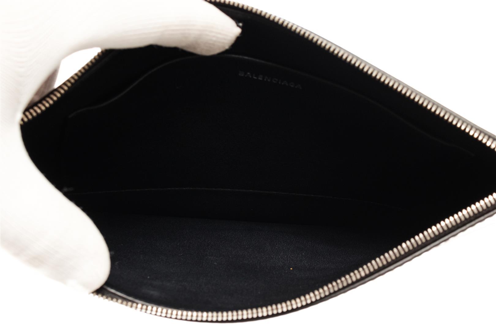 Balenciaga Black Leather Everyday Script Logo Medium Pouch