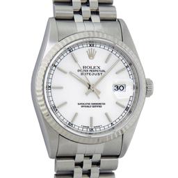 Rolex Mens Quickset Stainless Steel Sapphire Crystal White Index Datejust Wristw