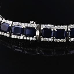 134.48 ctw Blue Sapphire and 14.82 ctw Diamond 14K White Gold Necklace