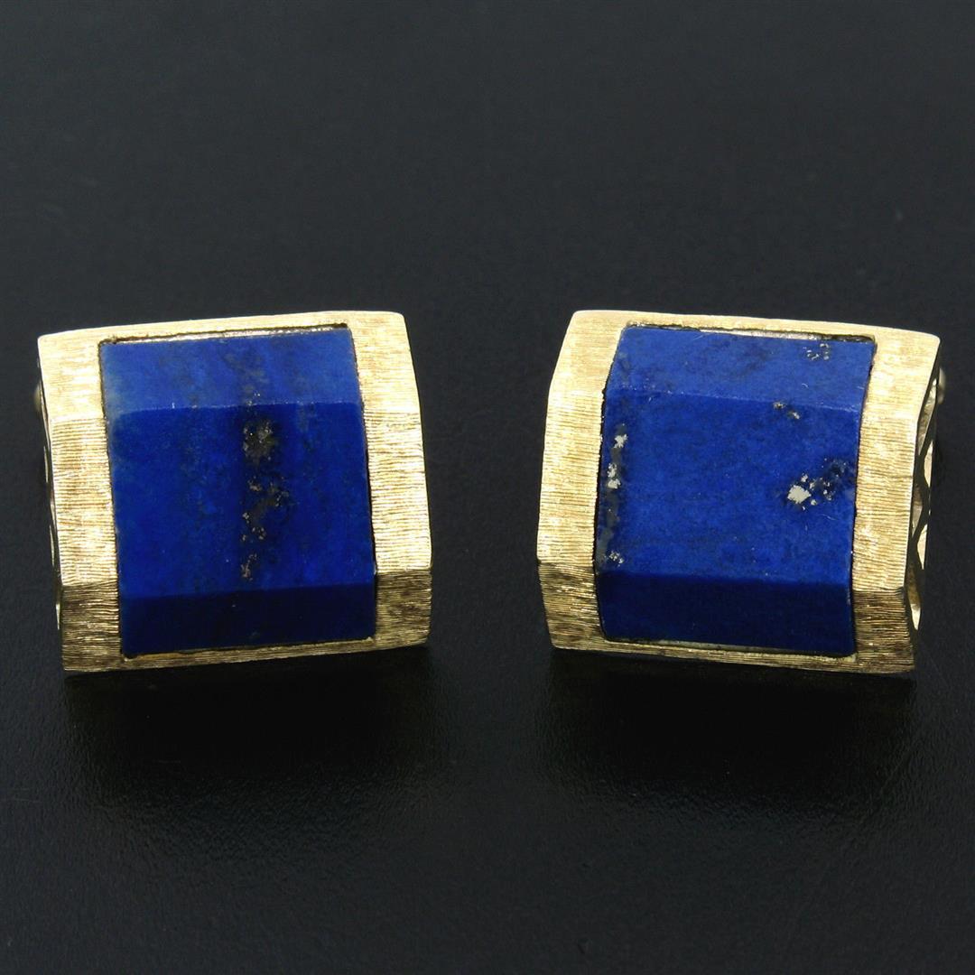 Vintage La Triomphe 14k Yellow Gold & Trapezoidal Cut Blue Lapis Men's Cuff Link