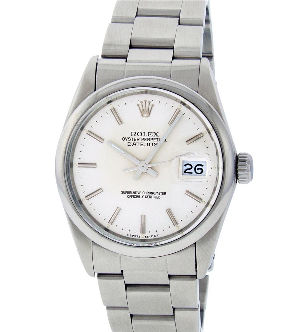 Rolex Mens Quickset Stainless Steel Sapphire Silver Index Dial Oyster Band Datej