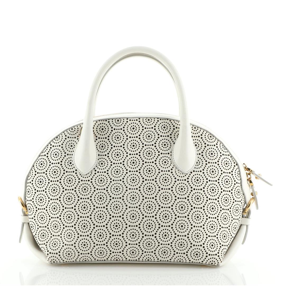 Salvatore Ferragamo Fiamma Satchel Laser Cut Leather Medium White