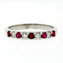 New 14K White Gold 3mm 0.62 ctw Alternating Shared Prong Ruby & Diamond Band Rin