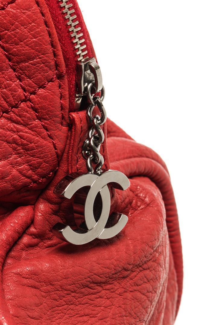 Chanel Red Leather Large Lady Braid Bowler Bag