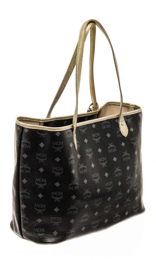 MCM Black Monogram Visetos Logo Lion Liz Shopper Tote Bag