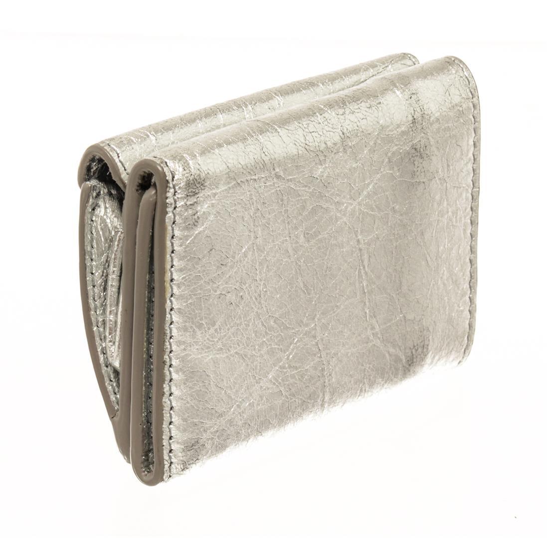 Balenciaga Silver Papier Flap Mini Wallet