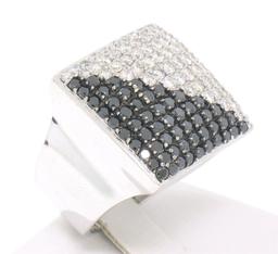 Large 18k White Gold 3.60 ctw Black & White Diamond Square Cushion Ladies Ring