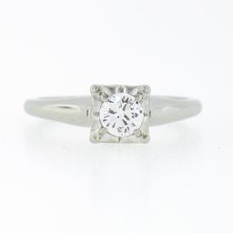 Vintage 14k White Gold 0.32 ctw Illusion Prong Diamond Solitaire Engagement Ring