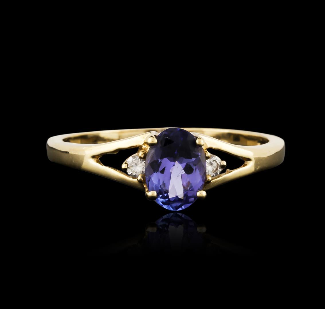 14KT Yellow Gold 0.93 ctw Tanzanite and Diamond Ring