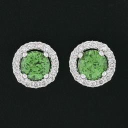 NEW 18k White Gold 2.55 ctw Round Brilliant Tsavorite Stud Earrings & Diamond Ha