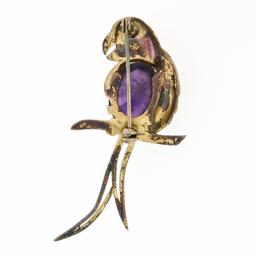 Antique German Vermeil Gold Over Silver Amethyst Textured Parrot Bird Brooch Pin