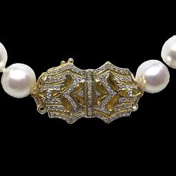 Pearl and Diamond Necklace - 14KT Yellow Gold