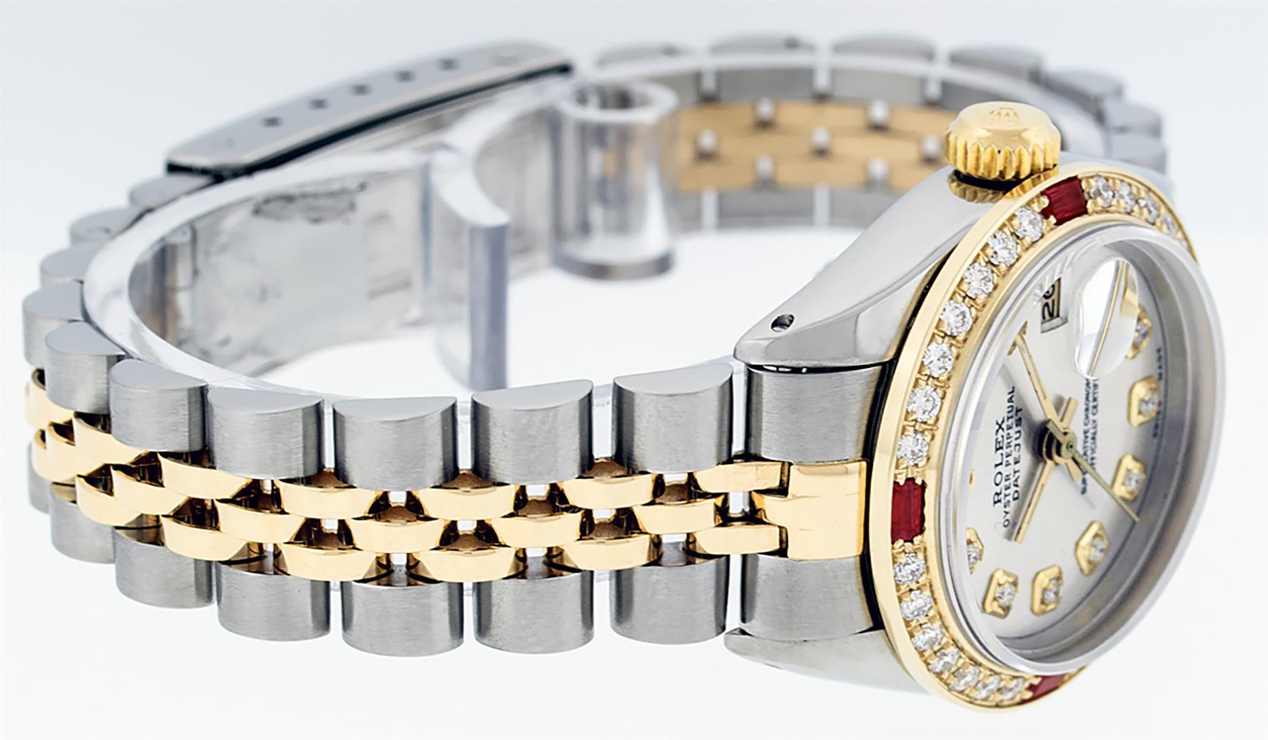 Rolex Ladies Two Tone 18K Yellow Gold And Steel Silver Diamond And Ruby Quickset