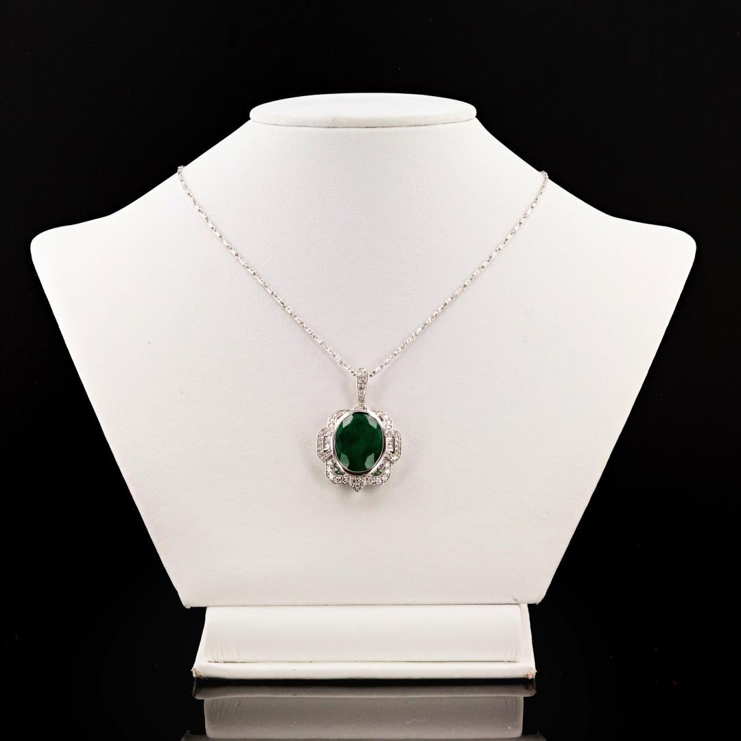 11.37 ctw Emerald and 0.83 ctw Diamond 18K White Gold Pendant