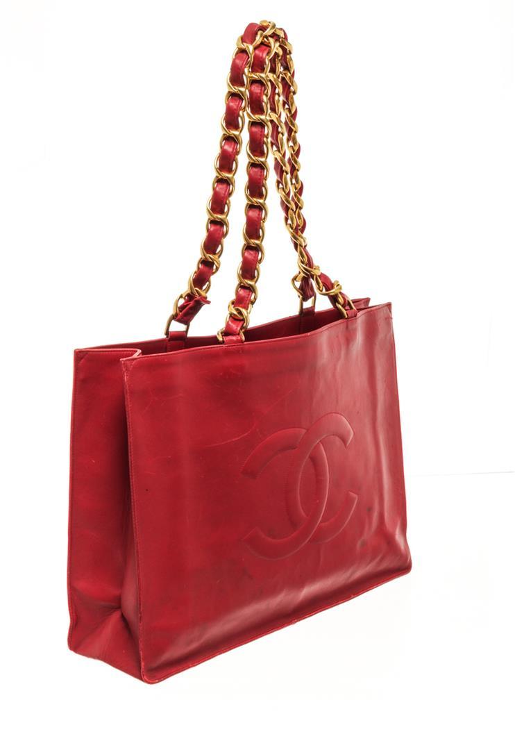 Chanel Red Lambskin Chain Shoulder Bag