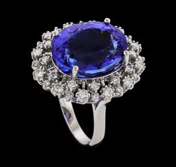 GIA Cert 16.52 ctw Tanzanite and Diamond Ring - 14KT White Gold