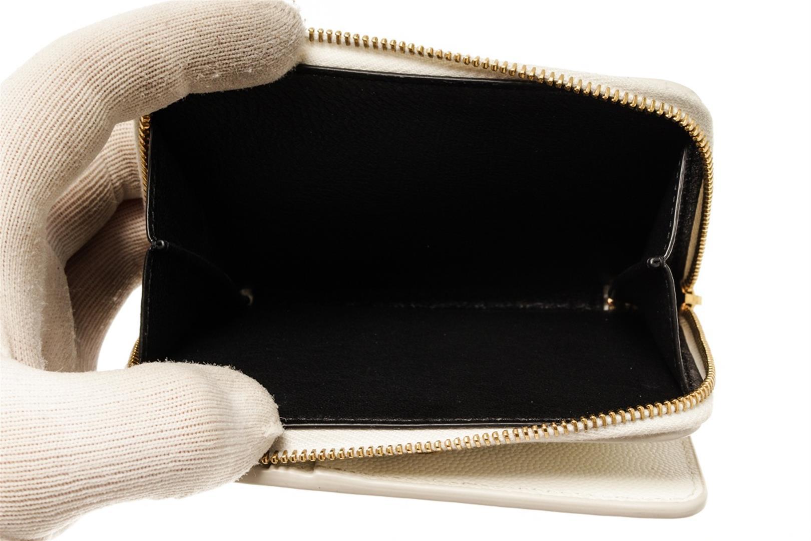 YSL Saint Laurent White Multicolor Pebbled Leather Compact Zippy Wallet