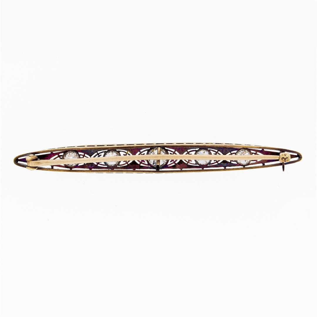 Antique Edwardian Krementz 14k Gold Filigree Milgrain Old Diamond Bar Pin Brooch