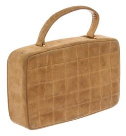 Chanel Beige Quilted Suede Chocolate Bar CC Top Handle Bag (CC Snap Replaced)