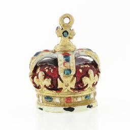 Vintage British 9K Gold Imperial State Crown w/ Multicolor Enamel Charm Pendant