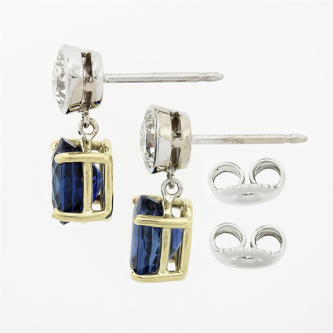 NEW 18k Gold 4.98 ctw GIA Oval Blue Sapphire Bezel Diamond Drop Dangle Earrings