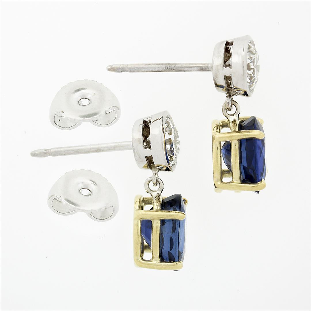 NEW 18k Gold 4.98 ctw GIA Oval Blue Sapphire Bezel Diamond Drop Dangle Earrings