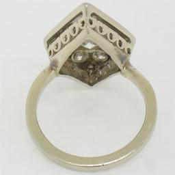 Antique 14K White Gold 1.67 ctw European & Single Cut Diamond Rhombus Platter Ri