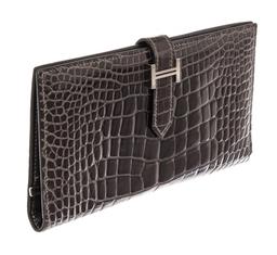 Hermes Black Alligator Leather Bearn Wallet