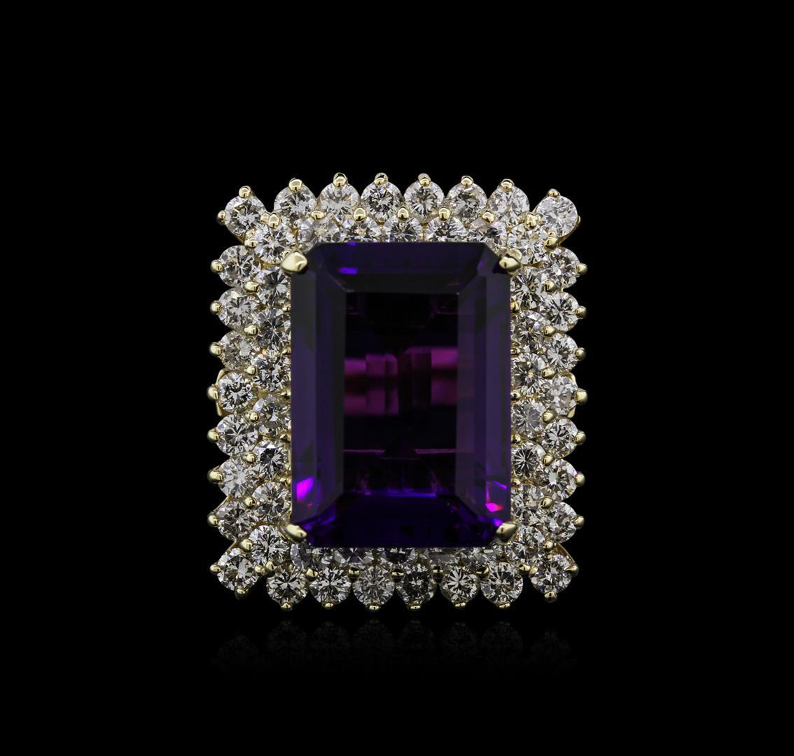 14KT Yellow Gold 16.80 ctw Amethyst and Diamond Ring