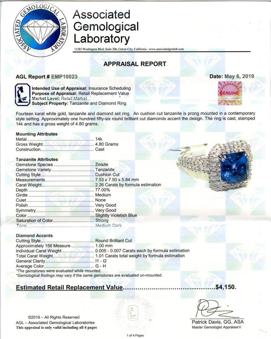 2.26 ctw Tanzanite and 1.01 ctw Diamond 14K White Gold Ring