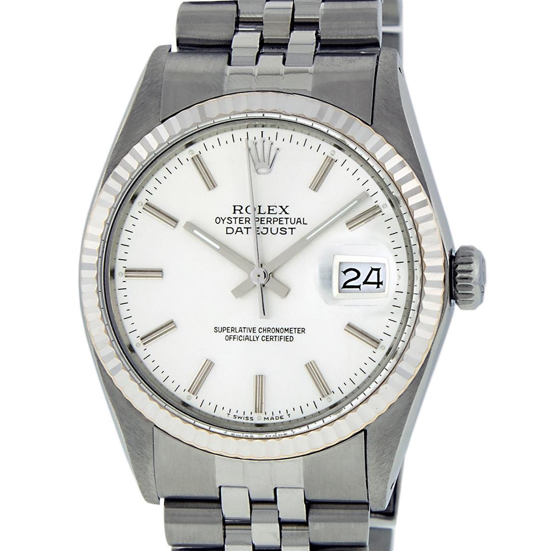 Rolex Mens Stainless Steel 36MM Silver Index White Gold Bezel Datejust Wristwatc