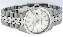 Rolex Mens Stainless Steel 36MM Silver Index White Gold Bezel Datejust Wristwatc