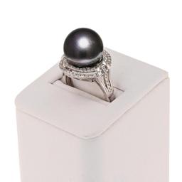 12mm Tahitian Pearl and 0.37 ctw Diamond 14K White Gold Ring