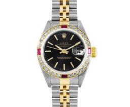 Rolex Quickset Ladies 2Tone 18K Gold Diamond And Ruby Datejust Watch