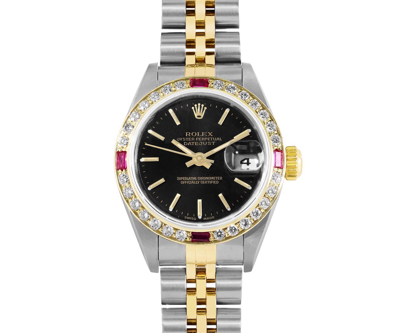 Rolex Quickset Ladies 2Tone 18K Gold Diamond And Ruby Datejust Watch