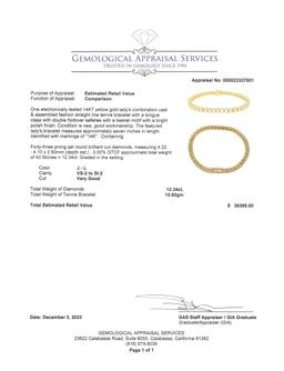 12.34 ctw Diamond Tennis Bracelet - 14KT Yellow Gold