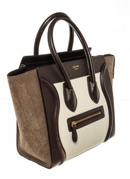 Celine Brown Multicolor Suede Leather Micro Luggage Handbag