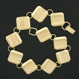 14k Yellow Gold 6.5" Concave Brushed & Polished Finish Unique Link Bracelet