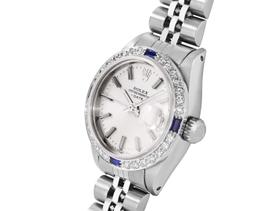 Rolex Ladies Stainless Steel Silver Index Dial Diamond And Sapphire Date Watch