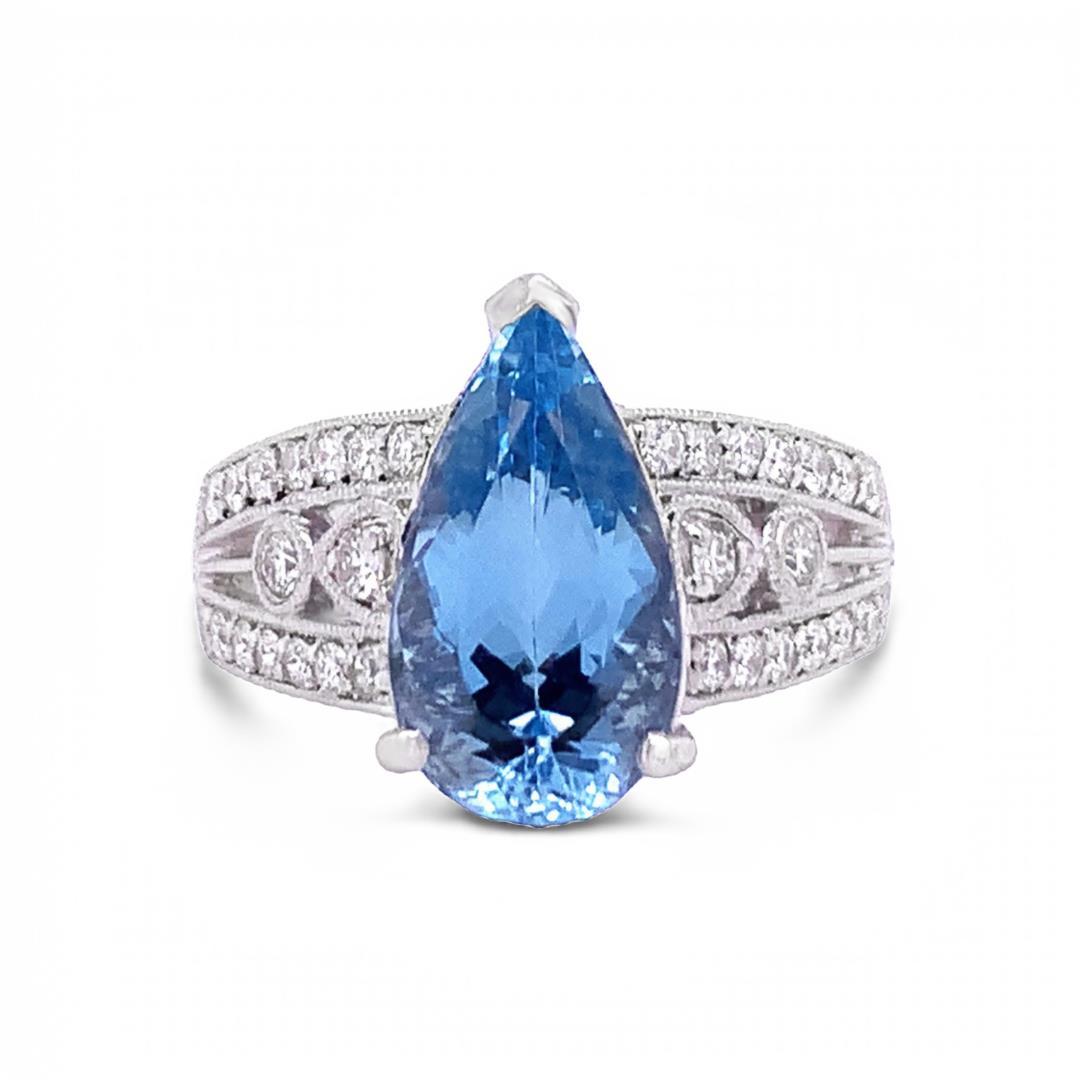 3.09 ctw Aquamarine and 0.42 ctw Diamond Platinum Ring