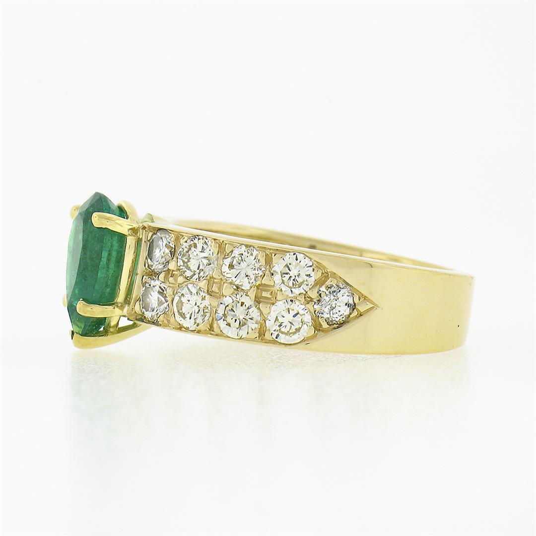 18k Yellow Gold 3.06 ctw Pear Prong Emerald Solitaire Pave Diamond Engagement Ri