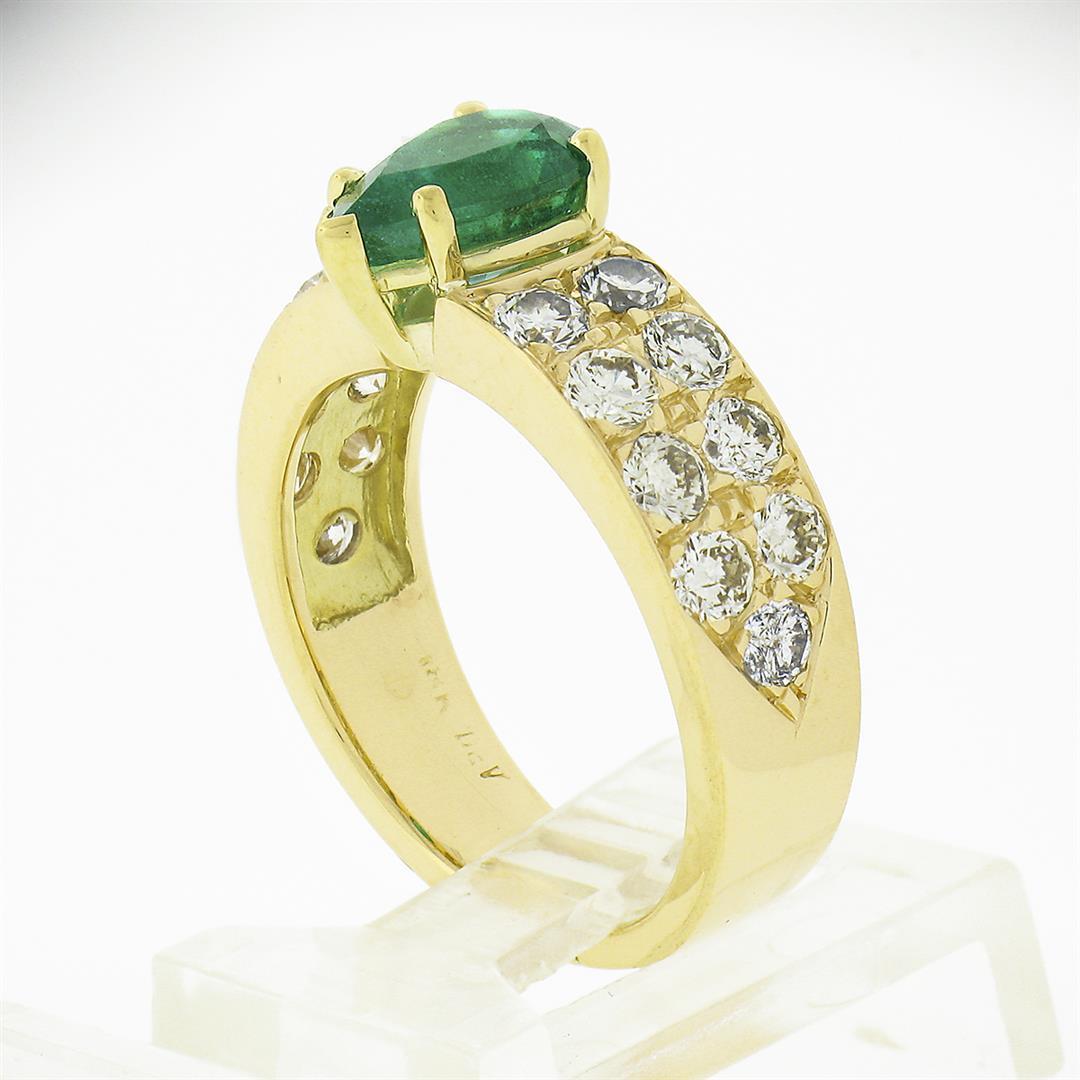 18k Yellow Gold 3.06 ctw Pear Prong Emerald Solitaire Pave Diamond Engagement Ri